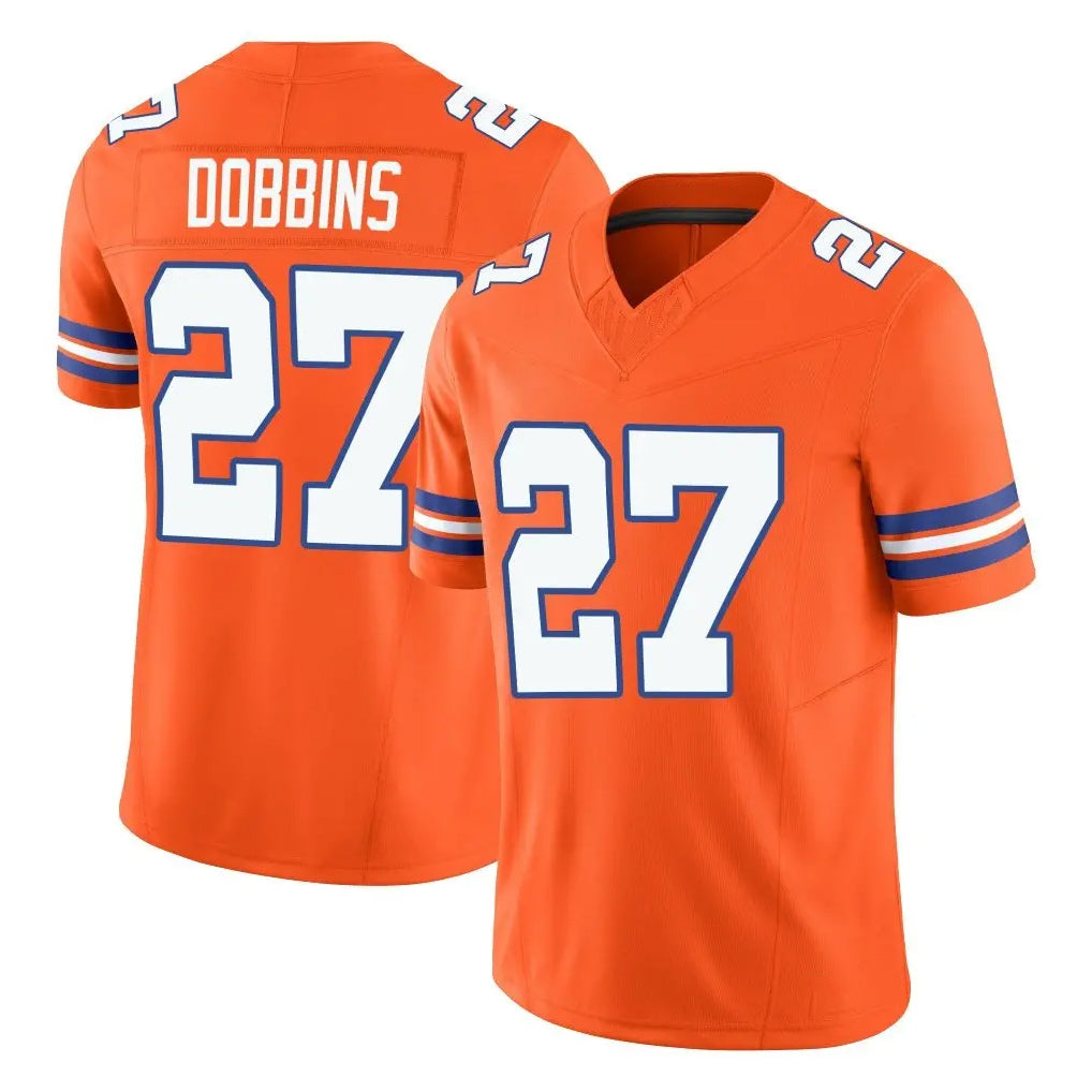 Johmsee D.Broncos #27 J.K. Dobbins Player Orange Limited Alternate Vapor F.U.S.E. Throwback Game Stitched Jerseys