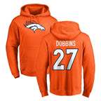 Johmsee D.Broncos #27 J.K. Dobbins Player Orange Pullover Hoodie Limited Stitched Jerseys