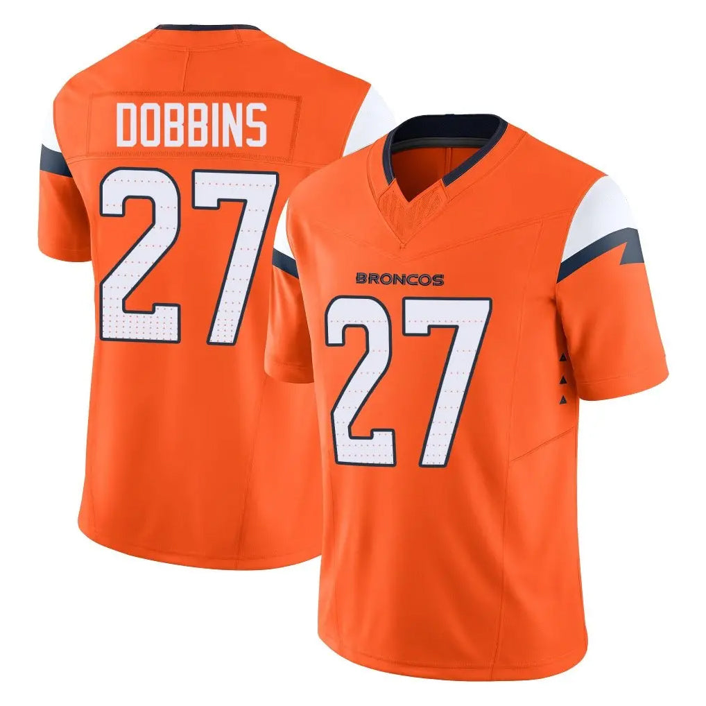 Johmsee D.Broncos #27 J.K. Dobbins Player Orange Vapor F.U.S.E. Limited Home Game Stitched Jerseys
