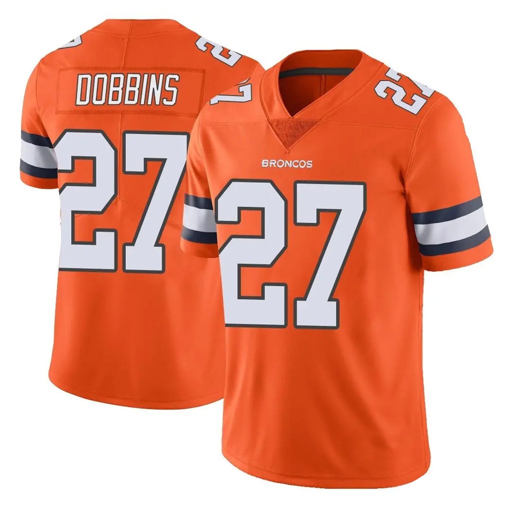 Johmsee D.Broncos #27 J.K. Dobbins Player Orange Vapor Untouchable Limited Home Game Stitched Jerseys