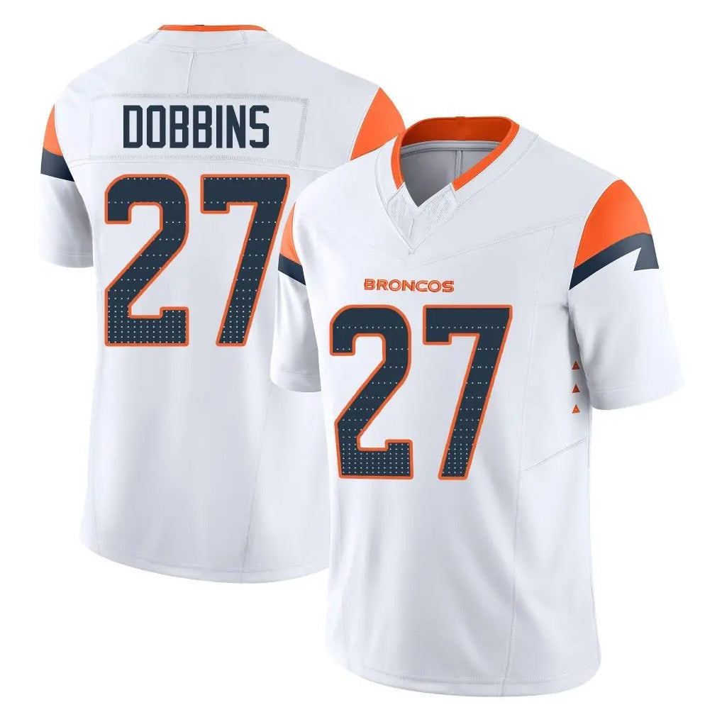 Johmsee D.Broncos #27 J.K. Dobbins Player White Limited Vapor F.U.S.E. Home Game Stitched Jerseys