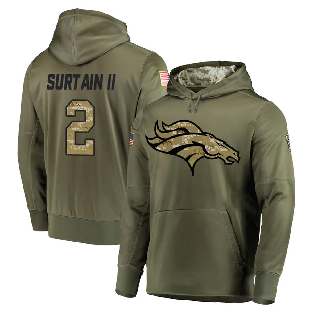 Johmsee D.Broncos #2 Pat Surtain II Player Olive Salute to Service Pullover Hoodies Home Game Stitched Jerseys