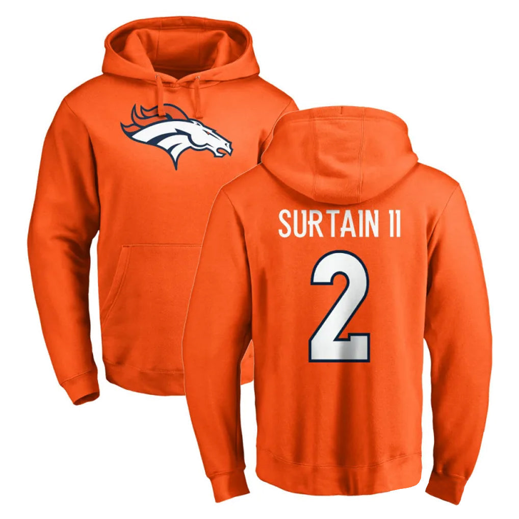 Johmsee D.Broncos #2 Pat Surtain II Player Orange Pullover Hoodie Limited Stitched Jerseys