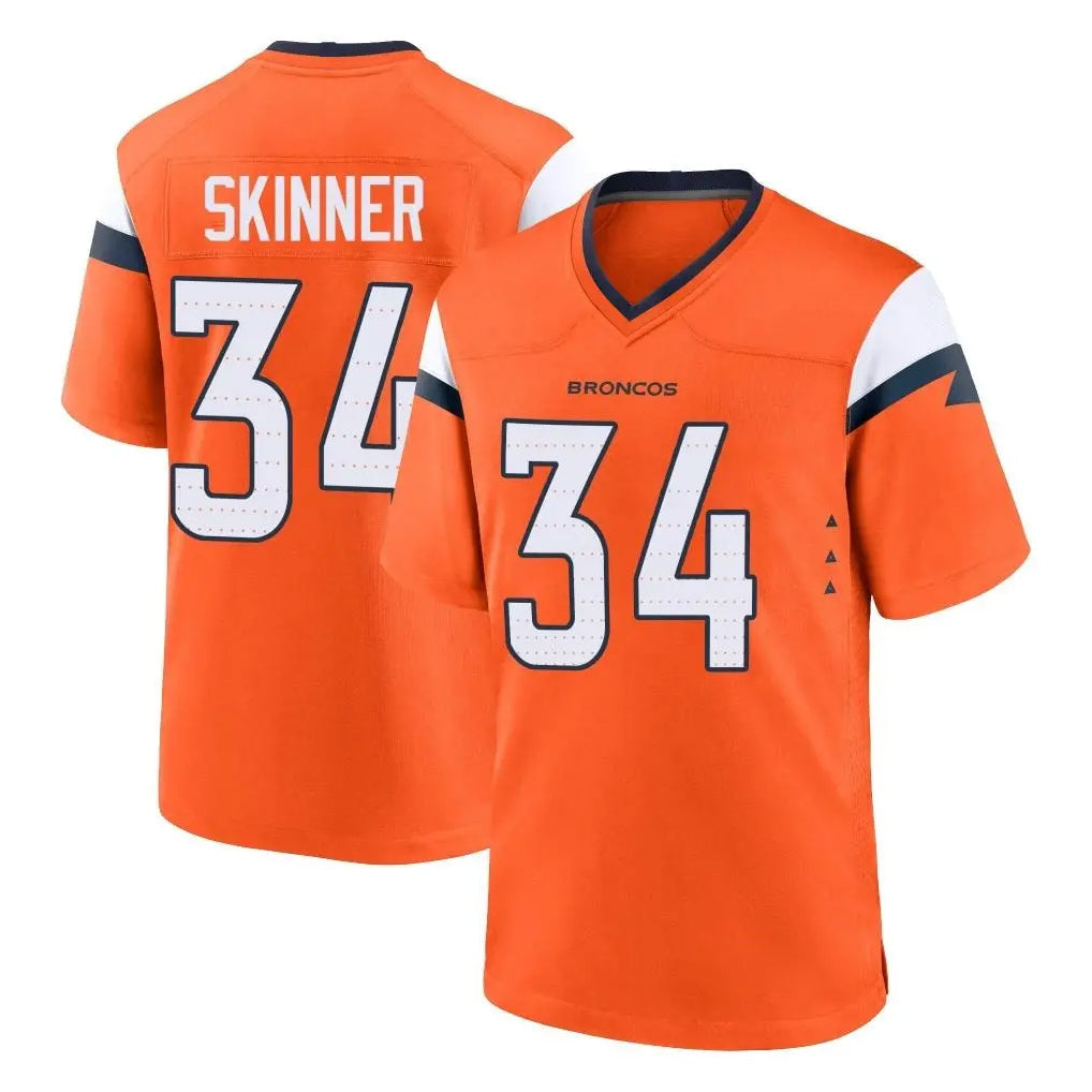 Johmsee D.Broncos #34 JL Skinner Player Orange Home Game Stitched Jerseys