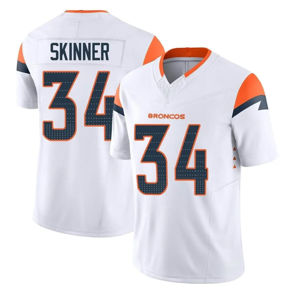 Johmsee D.Broncos #34 JL Skinner Player White Limited Vapor F.U.S.E. Home Game Stitched Jerseys
