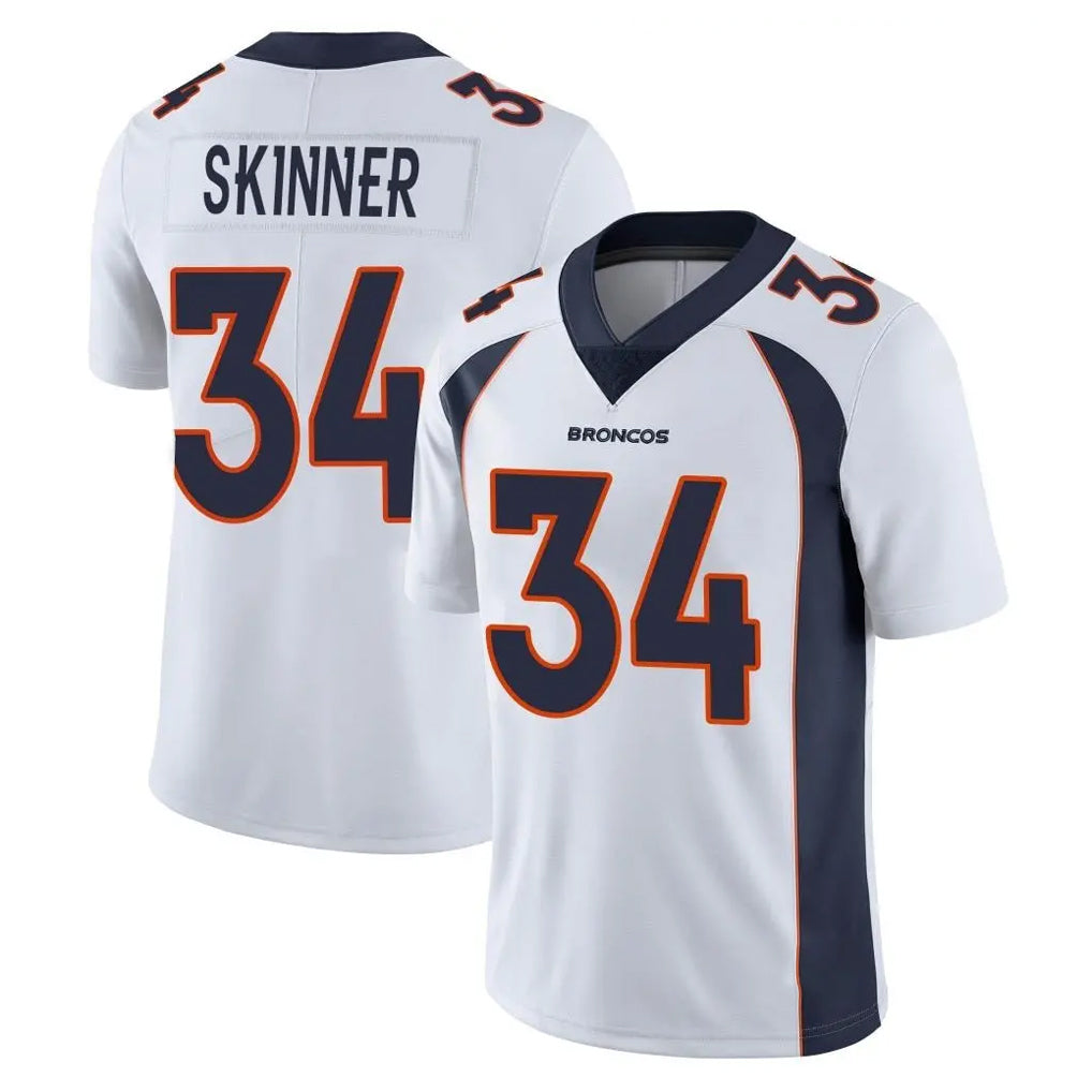 Johmsee D.Broncos #34 JL Skinner Player White Vapor Untouchable Limited Home Game Stitched Jerseys