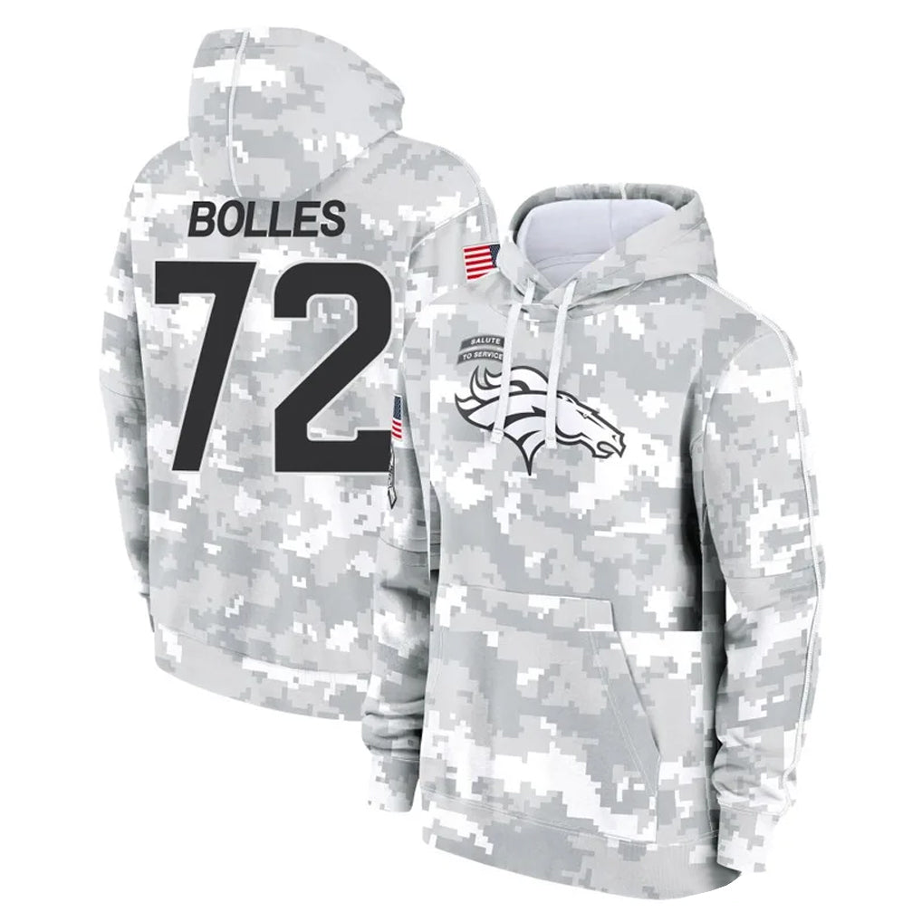 Johmsee D.Broncos #72 Garett Bolles Player Arctic Camo Salute to Service Hoodies Limited Game Stitched Jerseys