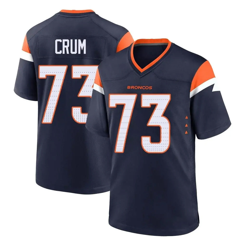 Johmsee D.Broncos #73 Frank Crum Player Navy Home Game Stitched Jerseys