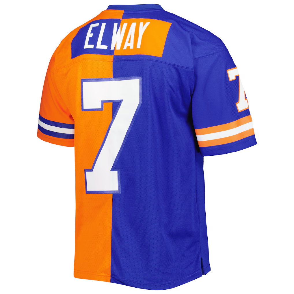 Johmsee D.Broncos #7 John Elway Mitchell & Ness RoyalOrange 1990 Split Legacy Replica Stitched Puhic Jersey