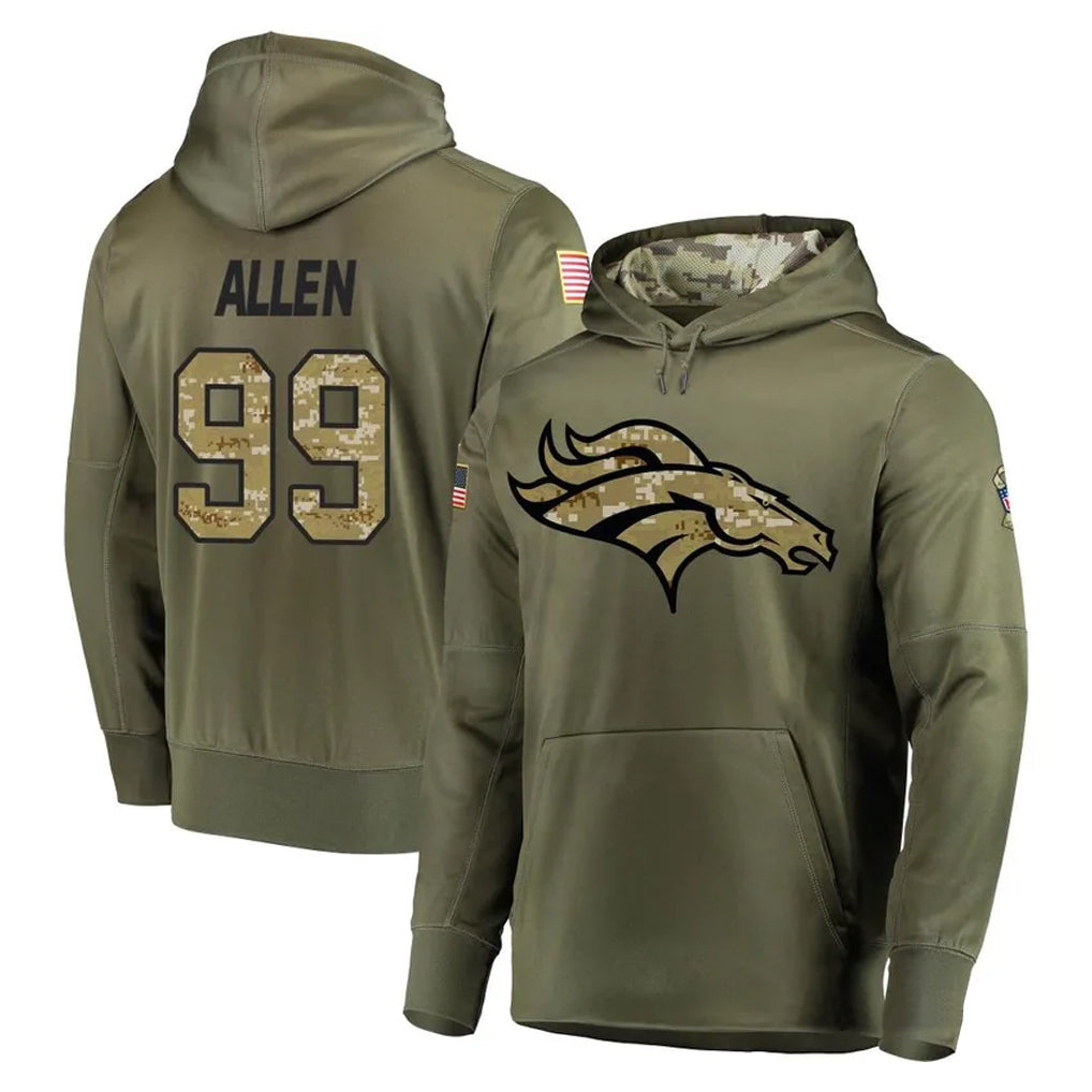 Johmsee D.Broncos #99 Zach Allen Player Olive Salute to Service Pullover Hoodies Home Game Stitched Jerseys