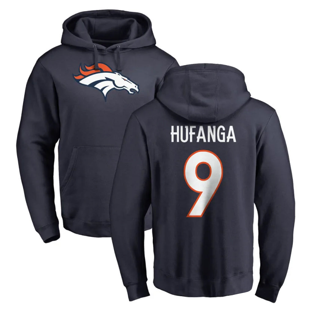 Johmsee D.Broncos #9 Talanoa Hufanga Player Navy Pullover Hoodie Limited Stitched Jerseys