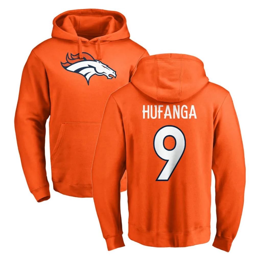 Johmsee D.Broncos #9 Talanoa Hufanga Player Orange Pullover Hoodie Limited Stitched Jerseys