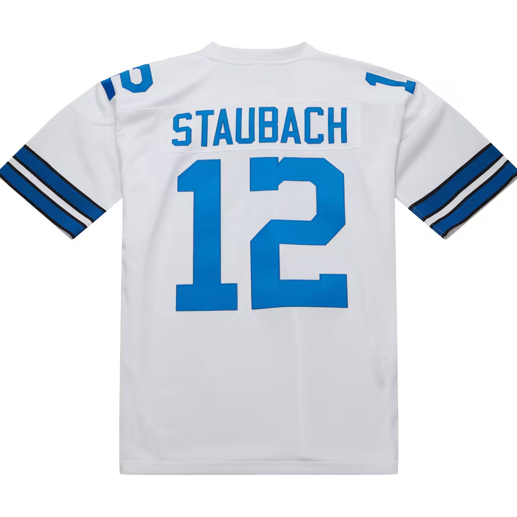 Johmsee D.Cowboys 1975 #12 Roger Staubach Mitchell & Ness White Authentic Throwback Retired Player Stitched Puhic  Jersey