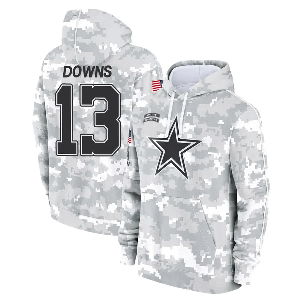 Johmsee D.Cowboys #13 Caleb Downs Player Arctic Camo Salute to Service Hoodies Limited Game Stitched Jerseys