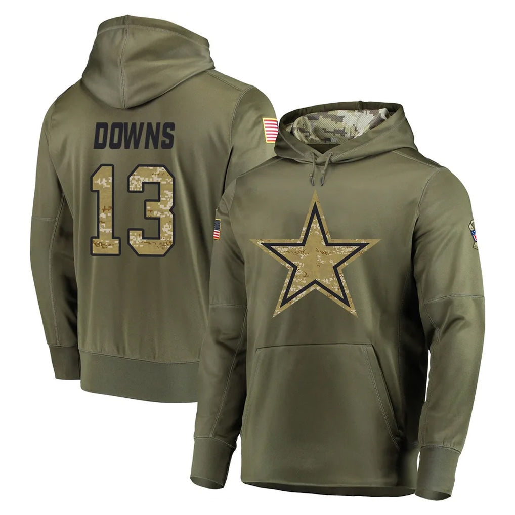Johmsee D.Cowboys #13 Caleb Downs Player Olive Salute to Service Pullover Hoodies Home Game Stitched Jerseys