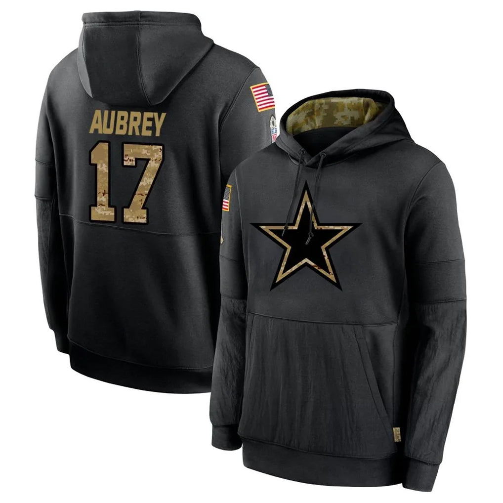 Johmsee D.Cowboys #17 Brandon Aubrey Player Black Salute to Service Pullover Hoodies Limited Stitched Jerseys