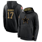 Johmsee D.Cowboys #17 Brandon Aubrey Player Black Salute to Service Pullover Hoodies Limited Stitched Jerseys