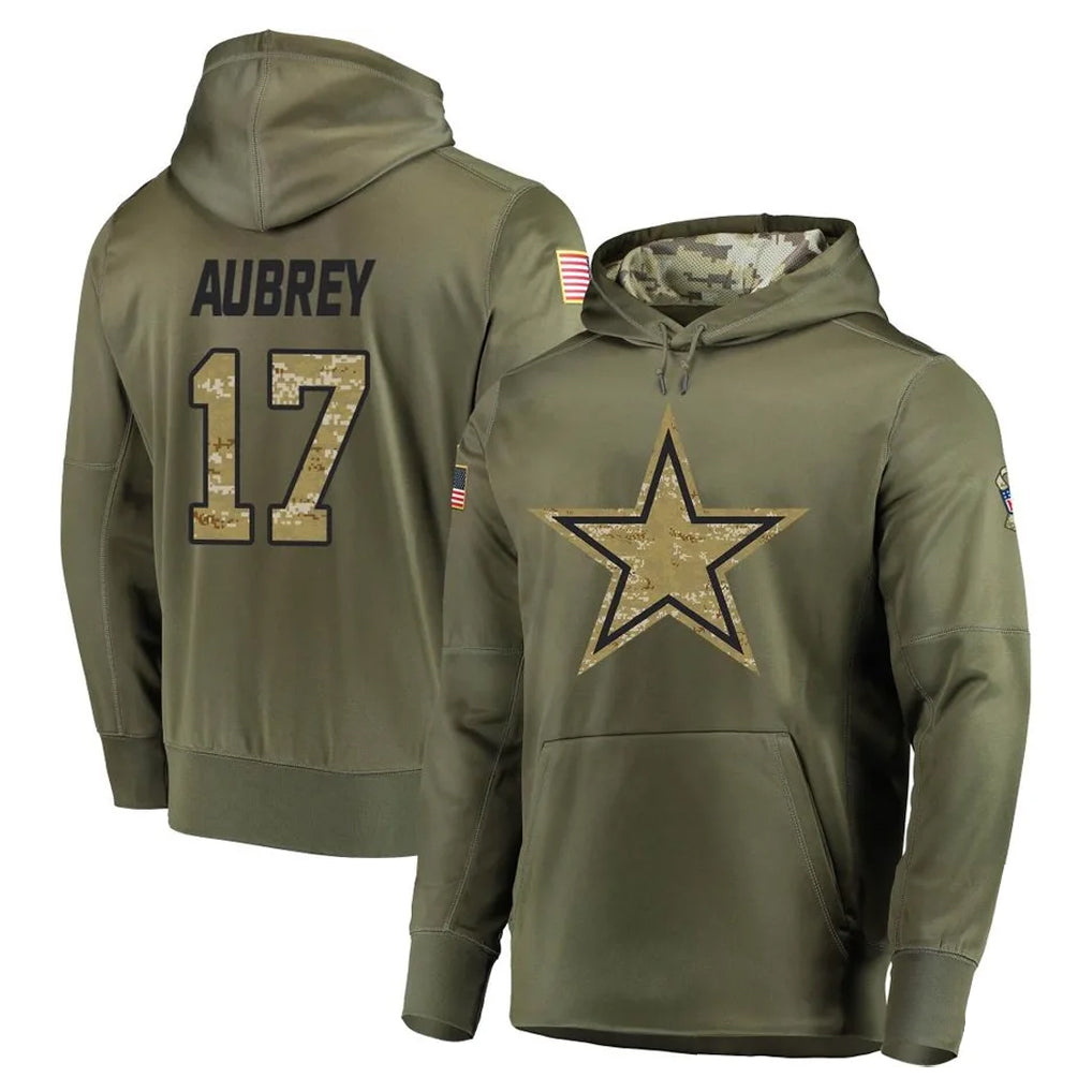 Johmsee D.Cowboys #17 Brandon Aubrey Player Olive Salute to Service Pullover Hoodies Home Game Stitched Jerseys