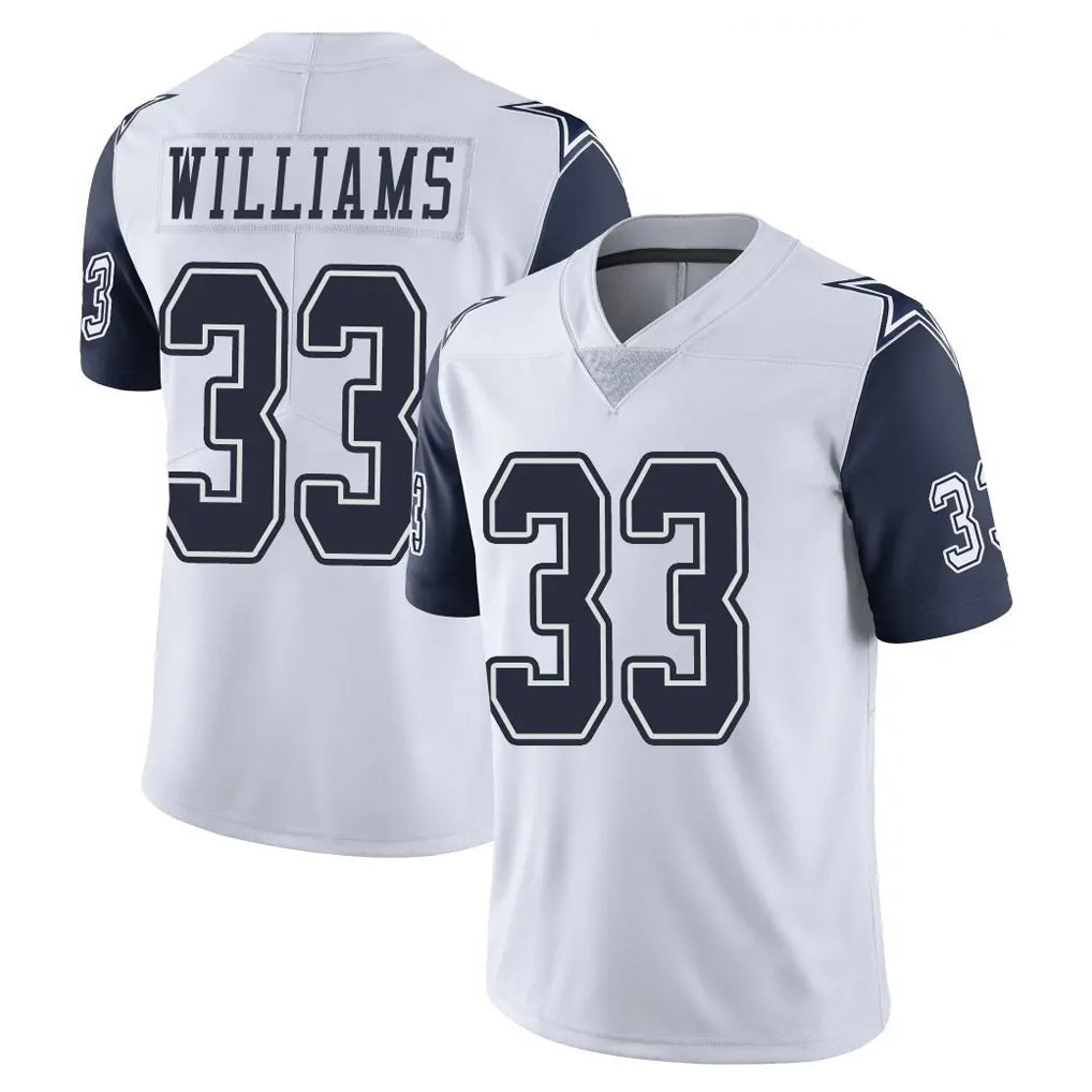 Johmsee D.Cowboys #33 Javonte Williams Player White-Navy Limited Color Rush Vapor Untouchable Home Game Stitched Jerseys