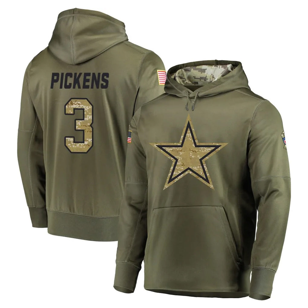 Johmsee D.Cowboys #3 George Pickens Player Olive Salute to Service Pullover Hoodies Home Game Stitched Jerseys