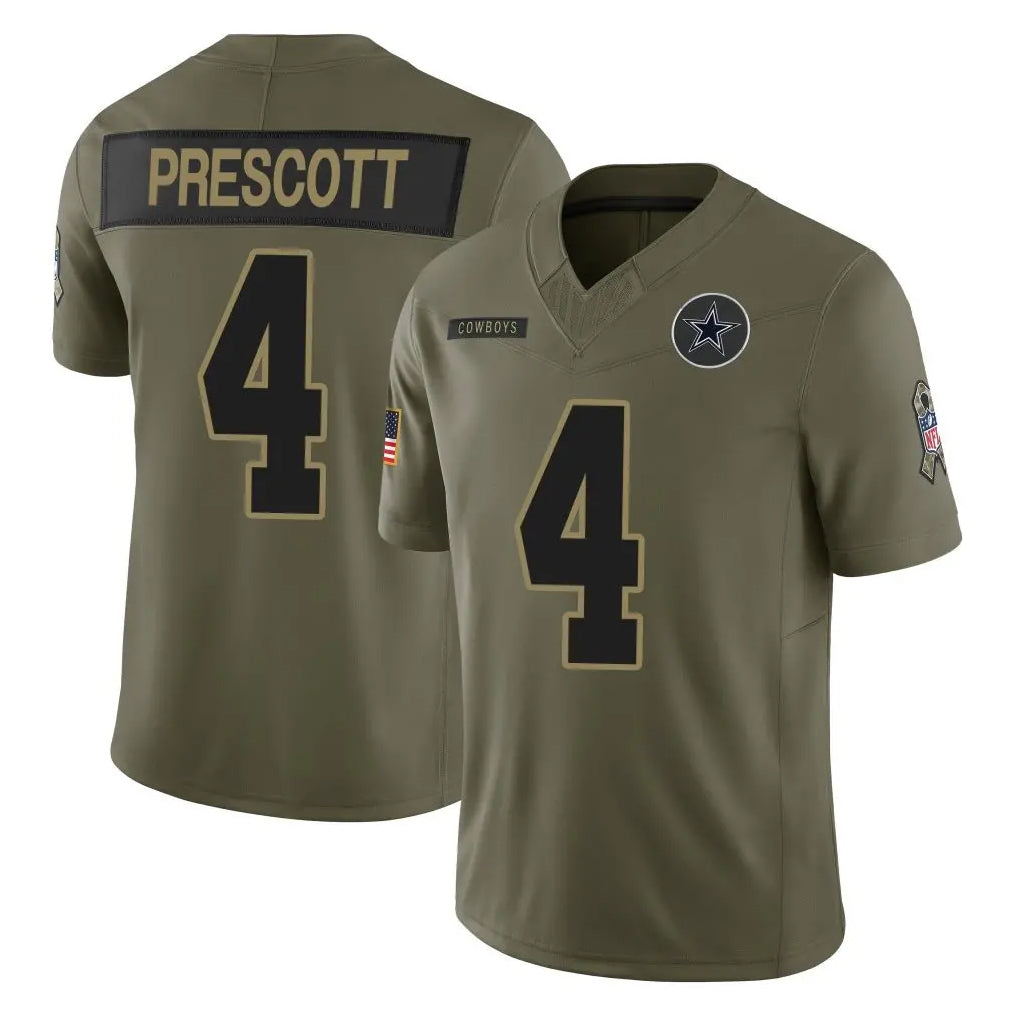 Johmsee D.Cowboys #4 Dak Prescott Player Olive 2025 Salute to Service Limited Home Game Stitched Jerseys