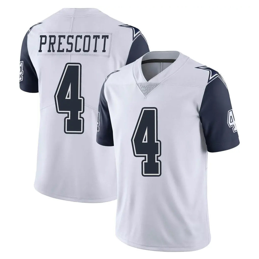 Johmsee D.Cowboys #4 Dak Prescott Player White-Navy Limited Color Rush Vapor Untouchable Home Game Stitched Jerseys