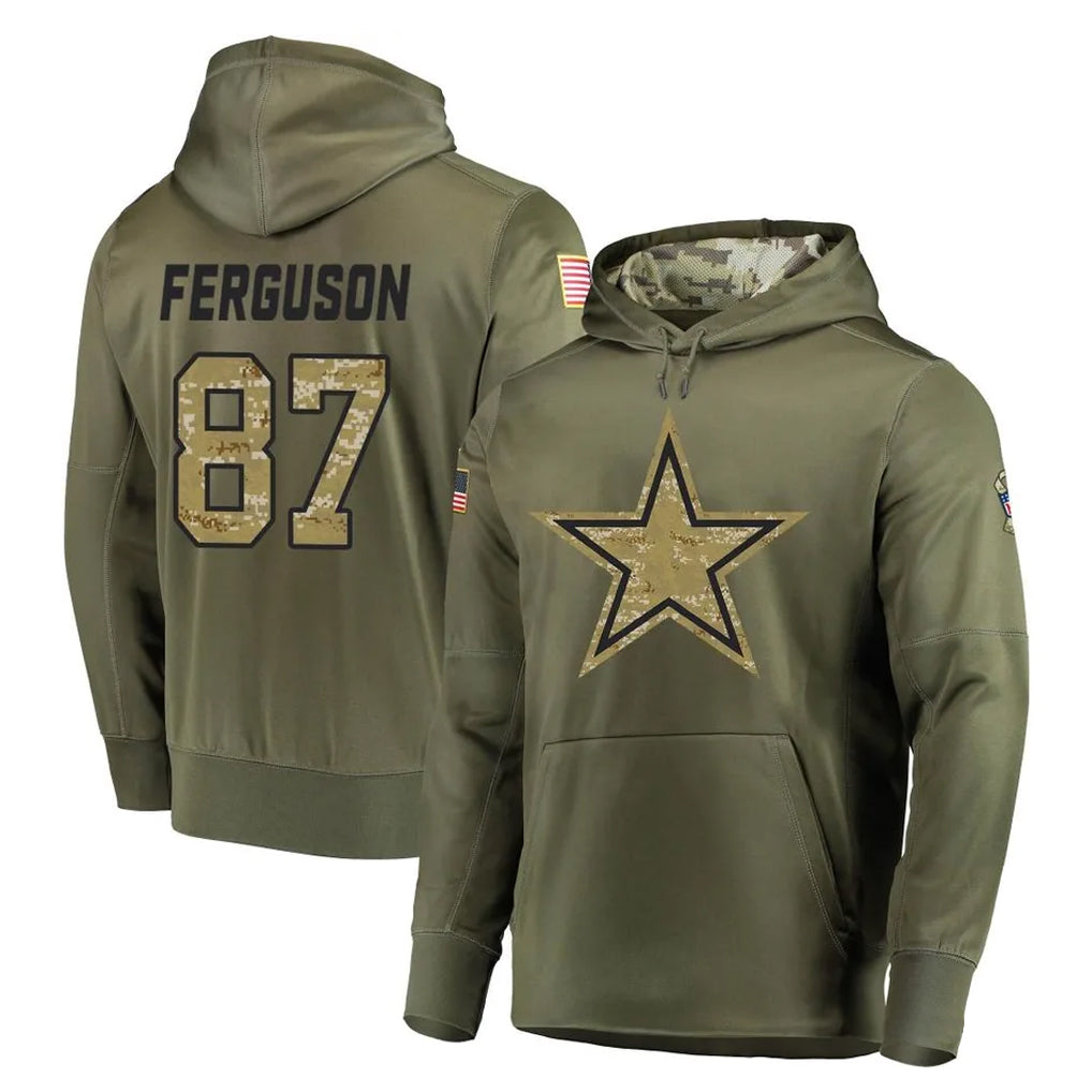 Johmsee D.Cowboys #87 Jake Ferguson Player Olive Salute to Service Pullover Hoodies Home Game Stitched Jerseys