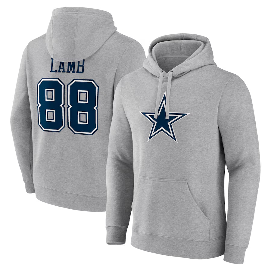 Johmsee D.Cowboys #88 CeeDee Lamb Player Gray Icon Pullover Hoodie Game Stitched Jerseys