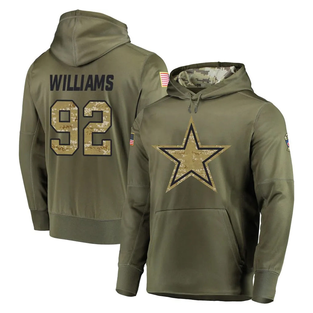 Johmsee D.Cowboys #92 Quinnen Williams Player Olive Salute to Service Pullover Hoodies Home Game Stitched Jerseys