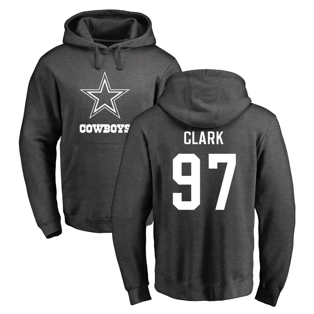 Johmsee D.Cowboys #97 Kenny Clark Player Ash One Color Pullover Hoodie Limited Stitched Jerseys