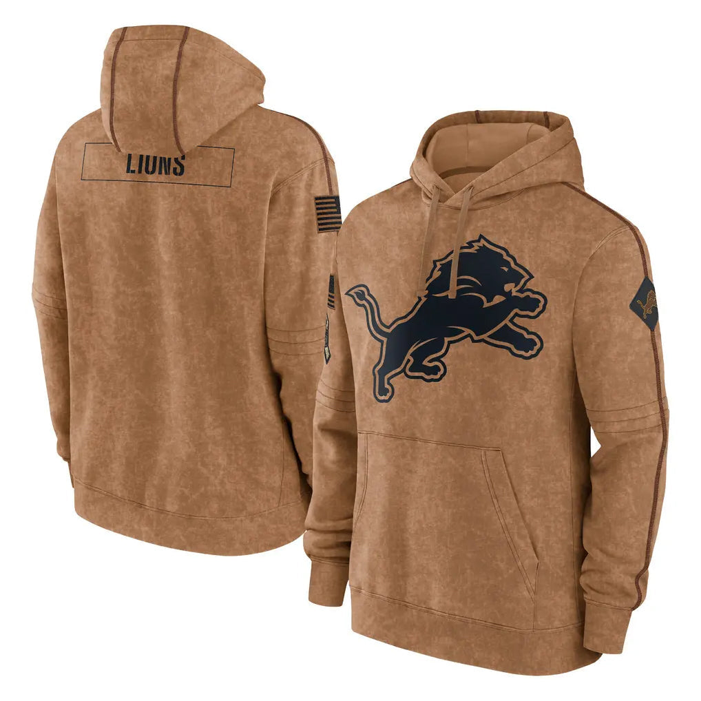 Johmsee D.Lions Brown Salute to Service Hoodies Limited Game Blank Player Stitched Jerseys