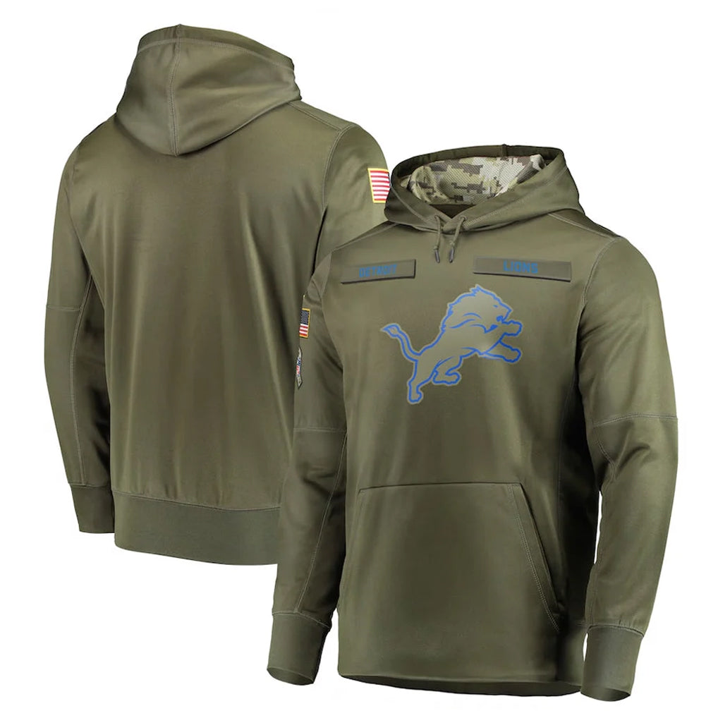 Johmsee D.Lions Olive Salute to Service Pullover Hoodies Home Game Blank Player Stitched Jerseys