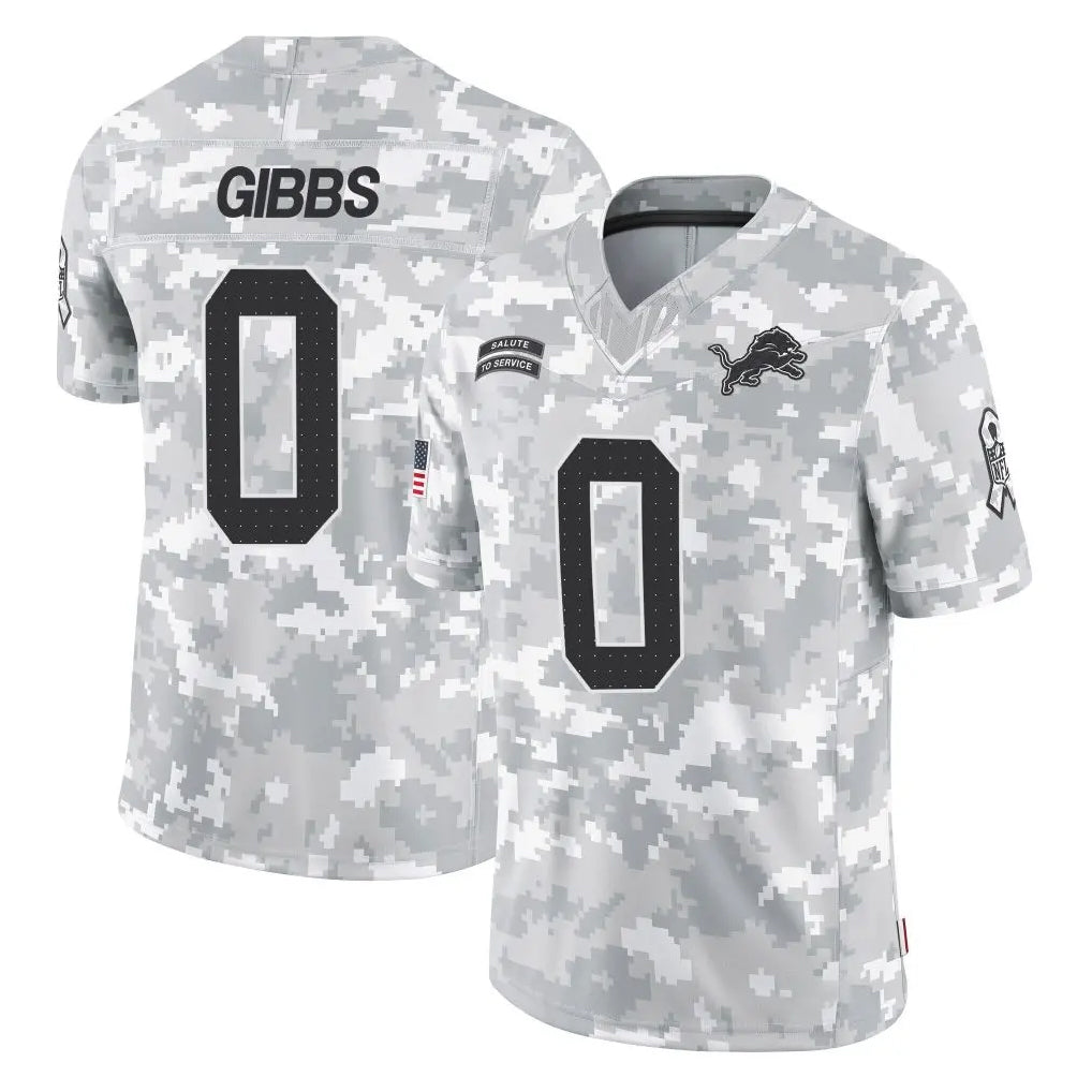 Johmsee D.Lions #0 Jahmyr Gibbs Player Arctic Camo Salute To Service Limited Stitched Jerseys