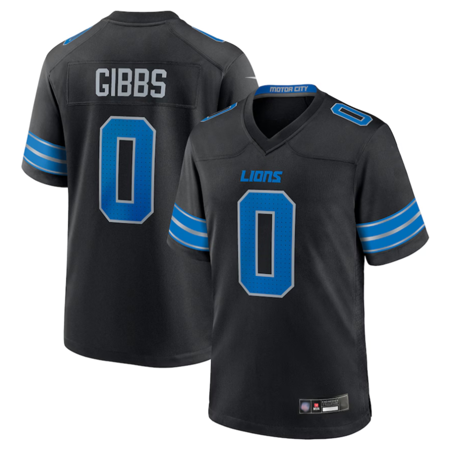 Johmsee D.Lions #0 Jahmyr Gibbs Player Black Replica Game Stitched Jerseys