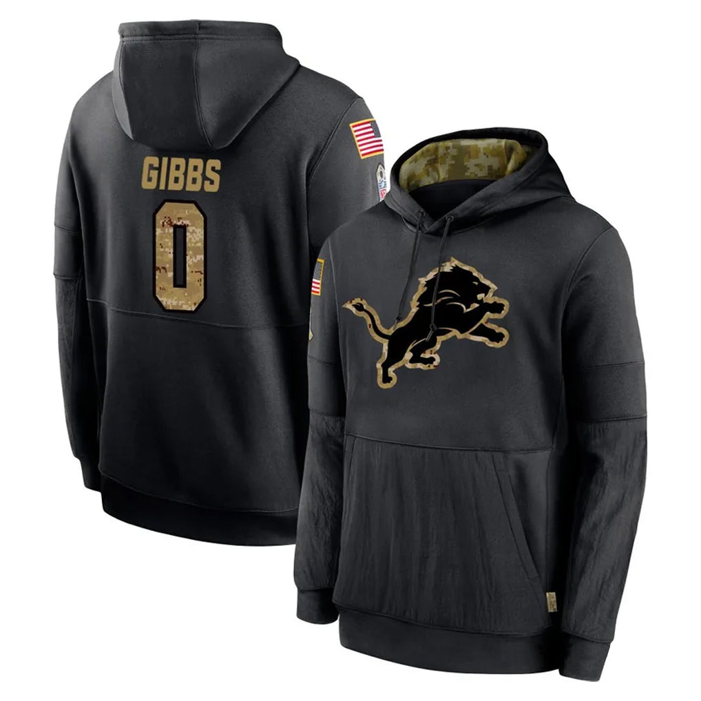 Johmsee D.Lions #0 Jahmyr Gibbs Player Black Salute to Service Hoodies Limited Game Stitched Jerseys