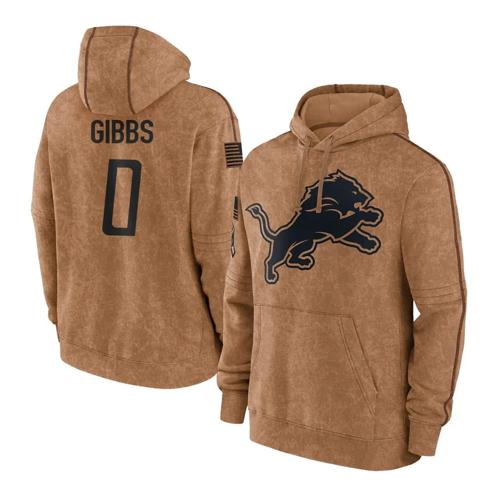 Johmsee D.Lions #0 Jahmyr Gibbs Player Brown Salute to Service Hoodies Limited Game Stitched Jerseys