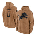 Johmsee D.Lions #0 Jahmyr Gibbs Player Brown Salute to Service Hoodies Limited Game Stitched Jerseys