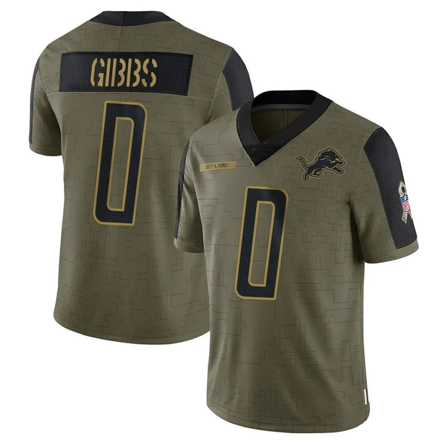 Johmsee D.Lions #0 Jahmyr Gibbs Player Salute To Service Olive Stitched Jerseys