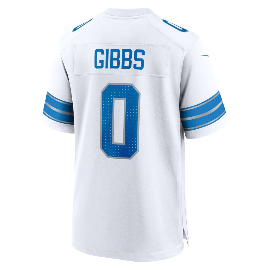 Johmsee D.Lions #0 Jahmyr Gibbs Player White Home Game Stitched Jerseys