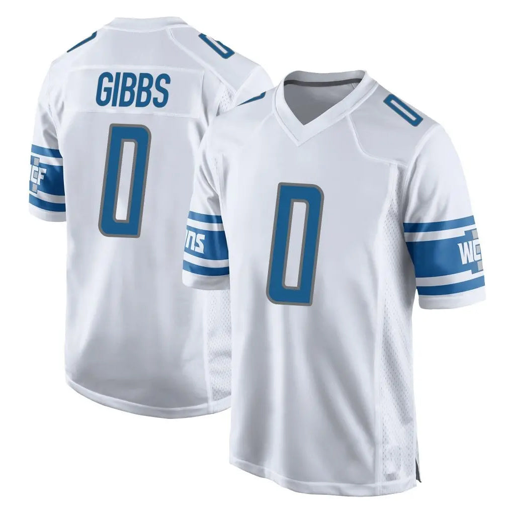 Johmsee D.Lions #0 Jahmyr Gibbs Player White Home Game Stitched Jerseys
