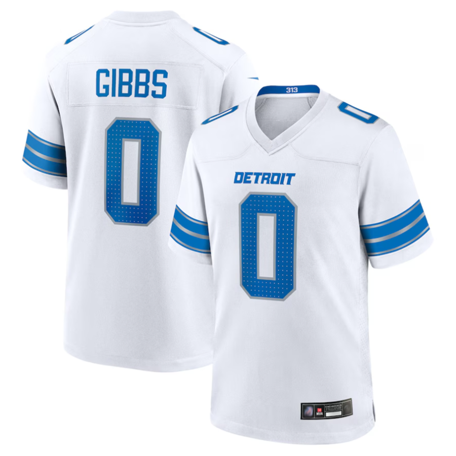 Johmsee D.Lions #0 Jahmyr Gibbs Player White Replica Game Stitched Jerseys