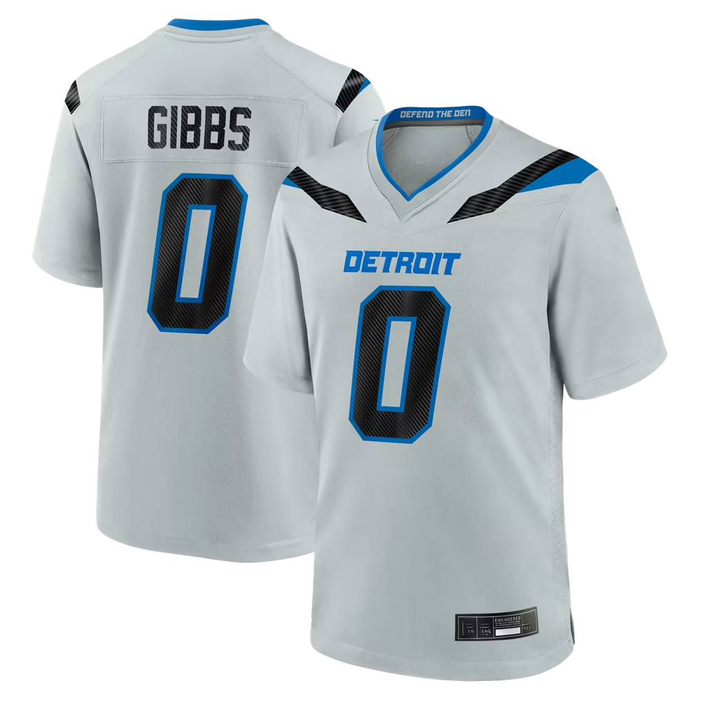Johmsee D.Lions #0 Jahmyr Gibbs Silver 2026 Rivalries Collection Game Stitched Jerseys