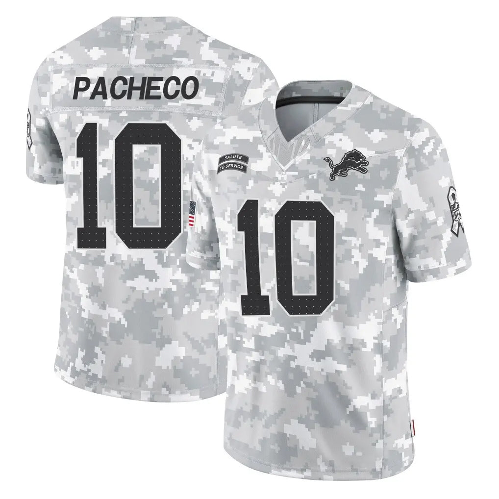 Johmsee D.Lions #10 Isiah Pacheco Player Arctic Camo Salute To Service Limited Stitched Jerseys
