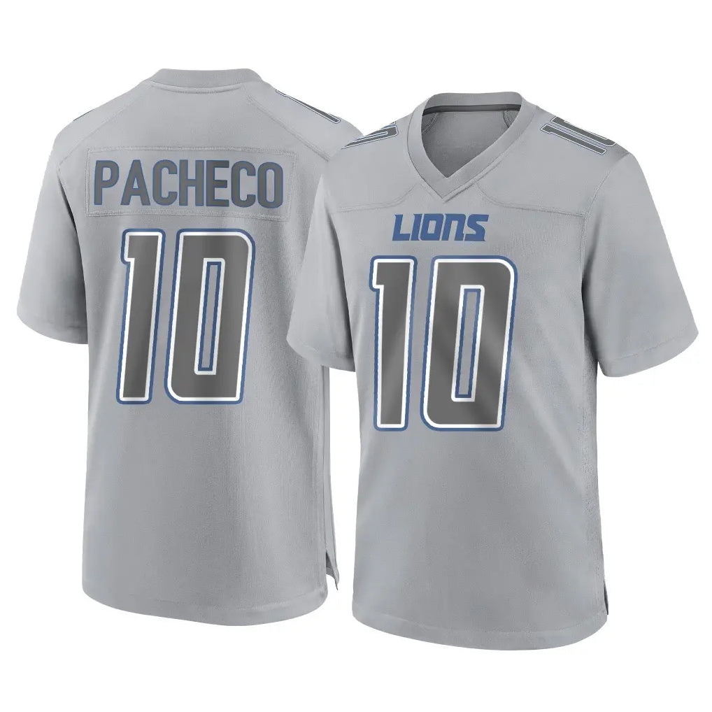 Johmsee D.Lions #10 Isiah Pacheco Player Gray Atmosphere Fashion Home Game Stitched Jerseys