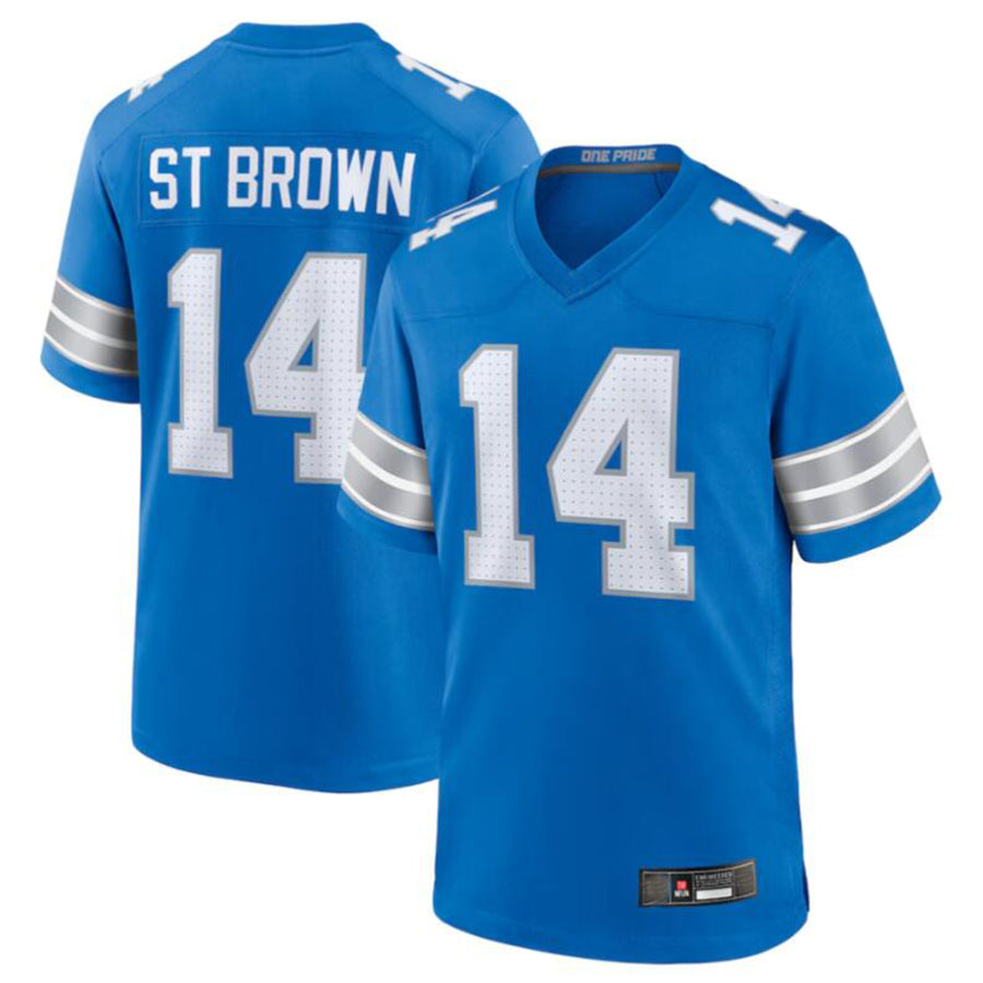 Johmsee D.Lions #14 Amon-Ra St. Brown Blue Game Jersey American Stitched Jerseys
