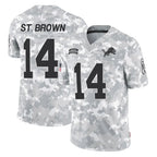 Johmsee D.Lions #14 Amon-Ra St. Brown Player Arctic Camo Salute To Service Limited Stitched Jerseys