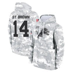 Johmsee D.Lions #14 Amon-Ra St. Brown Player Arctic Camo Salute to Service Hoodies Limited Game Stitched Jerseys