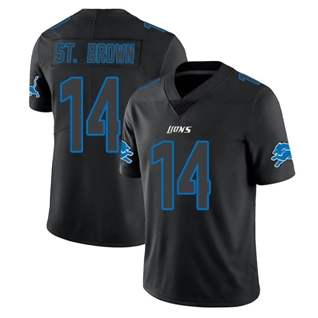 Johmsee D.Lions #14 Amon-Ra St. Brown Player Black Impact Limited Home Game Stitched Jerseys
