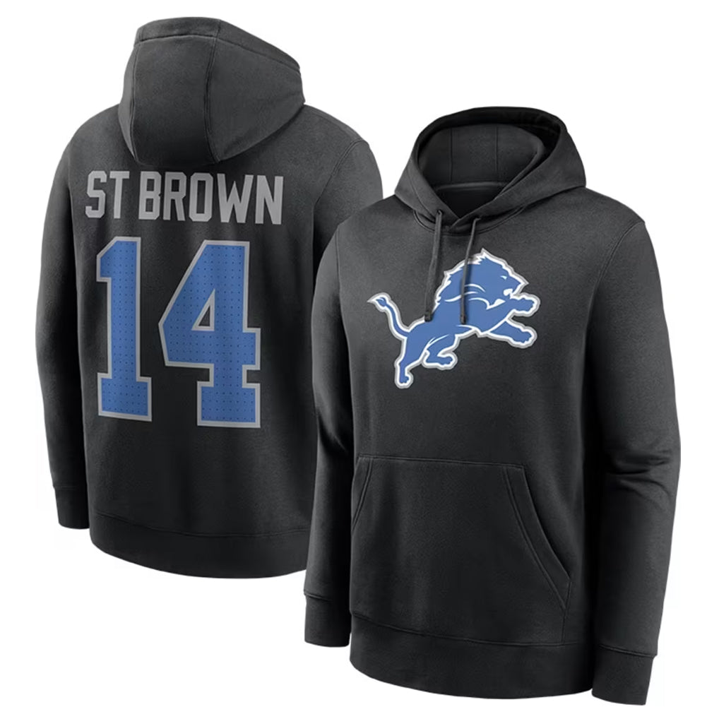 Johmsee D.Lions #14 Amon-Ra St. Brown Player Black Pullover Hoodies Limited Game Stitched Jerseys