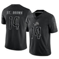 Johmsee D.Lions #14 Amon-Ra St. Brown Player Black REFLECTIVE Limited Stitched Jerseys